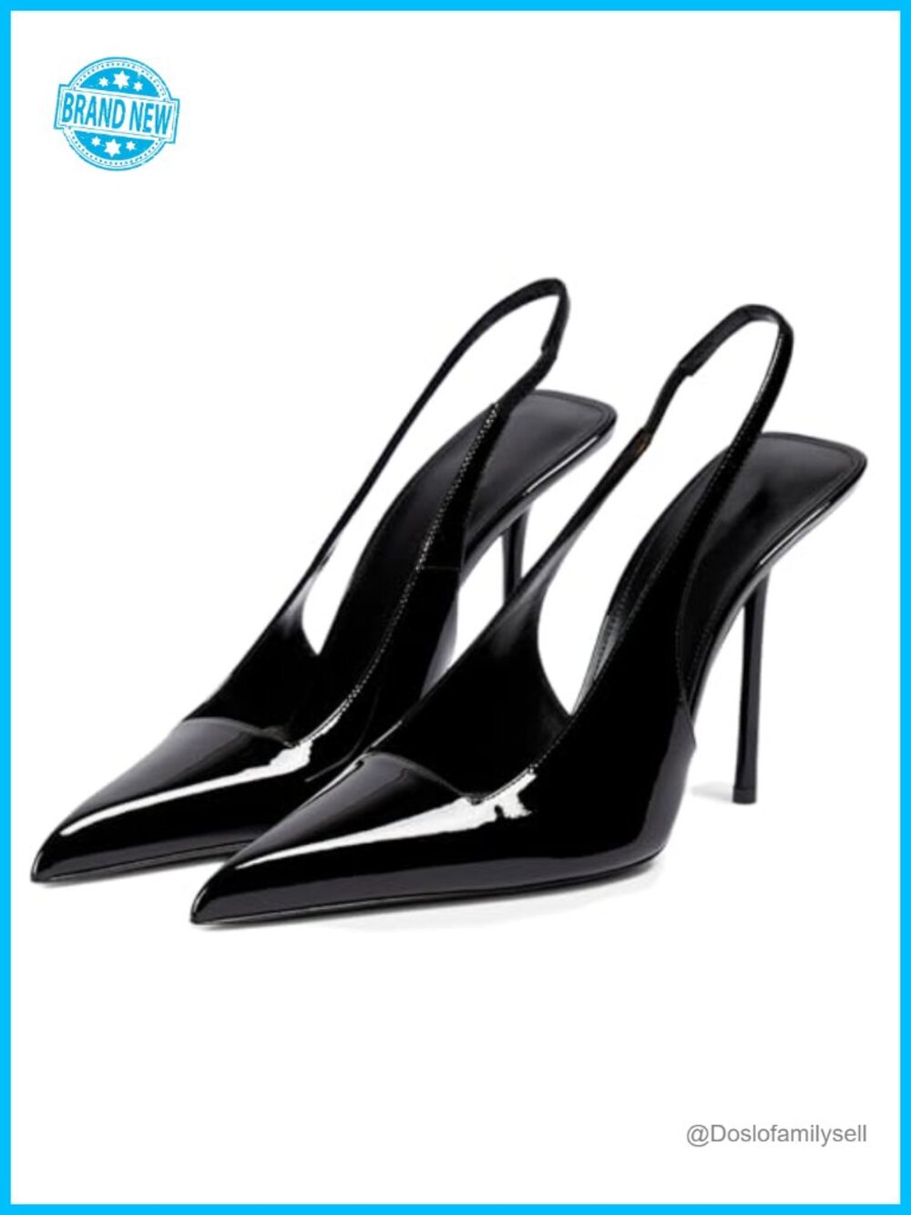 Women's Pointed Toe Stiletto Slingback Heels Slip On Patent Leather Pumps